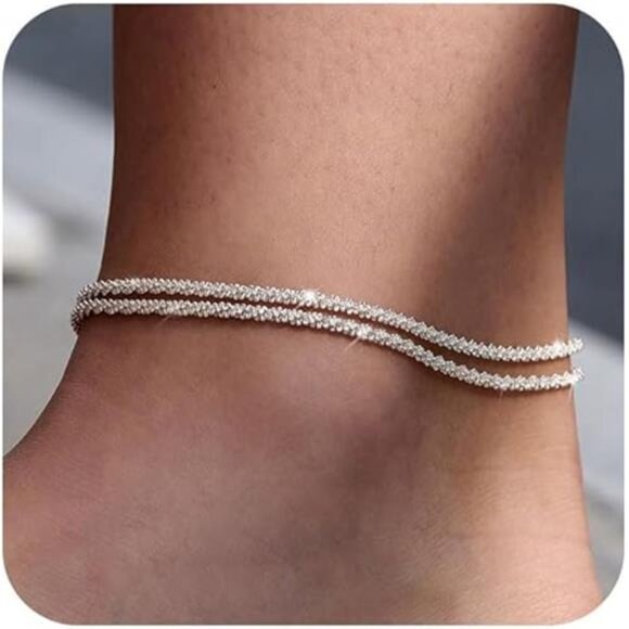 Sterling Silver Ankle Bracelets for Women: Dainty Layered Waterproof Anklet - Picture 7 of 7